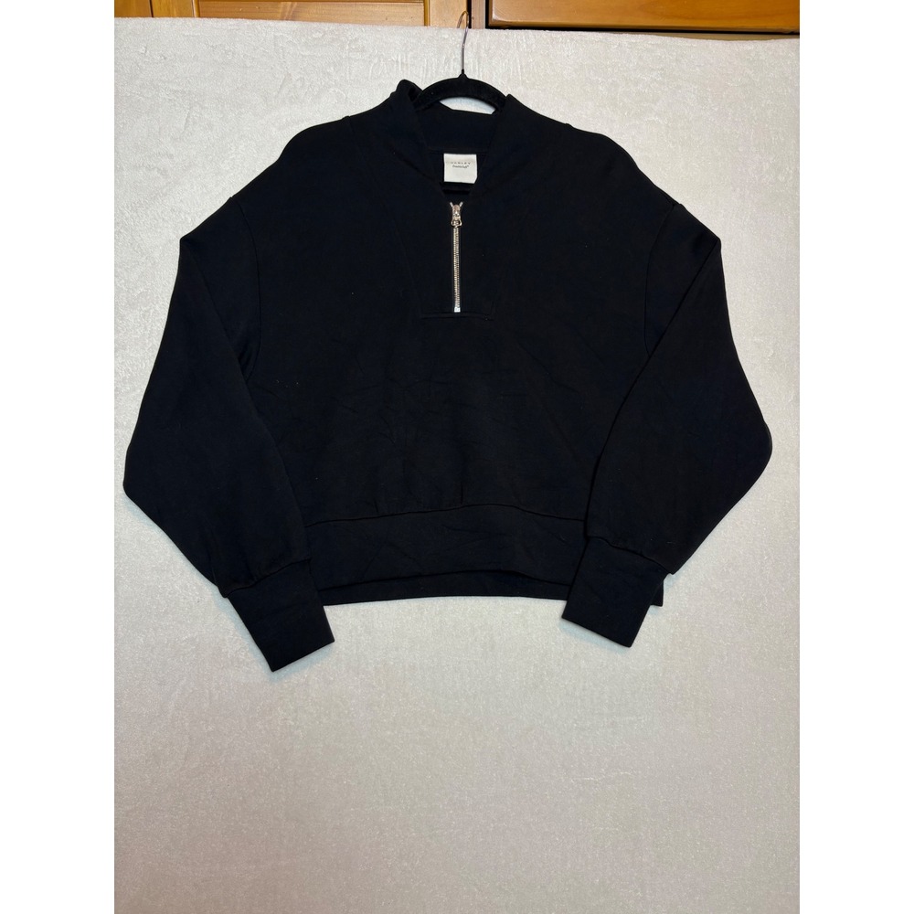 Varley Davidson Sweat Black DoubleSoft Quarter Zip Pullover Sweatshirt Small